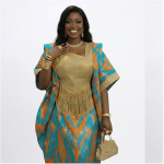Teal gold Asooke boubou kaftan | African damask party dress