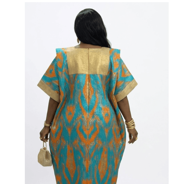 Teal gold Asooke boubou kaftan | African damask party dress